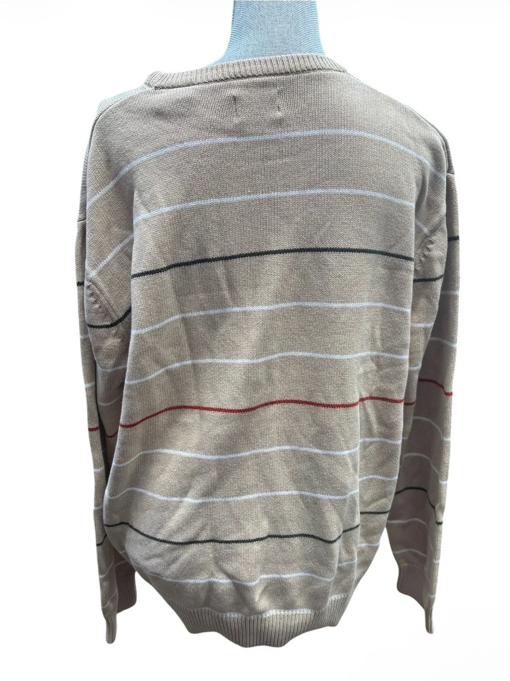 Haggar Men Striped Crewneck Sweater XL Tan Beige Multi Stripe Pullover Preppy